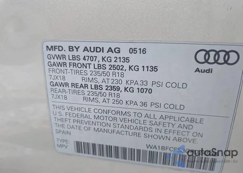 2016 Audi Q3 2.0T Premium Plus из США, поврежденный, VIN WA1BFCFS3GR024536